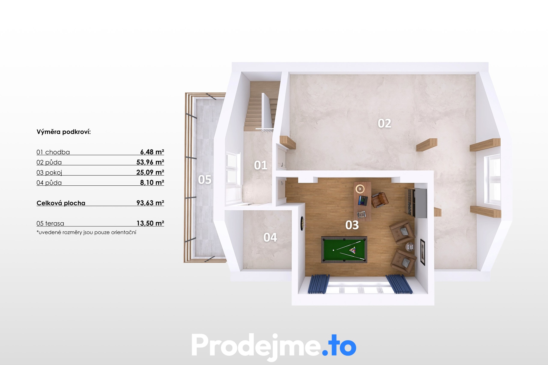 3D půdorys - podkroví